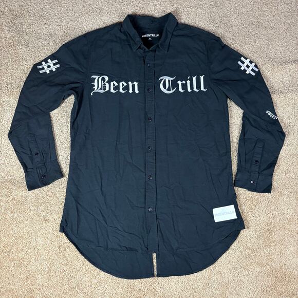 BEEN TRILL Shirt Mens XL Black Brushed Cotton Button Up Embroidered #BEENTRILL# - Picture 1 of 5